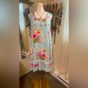 Floral Sleeveless Dress - Blue and Pink